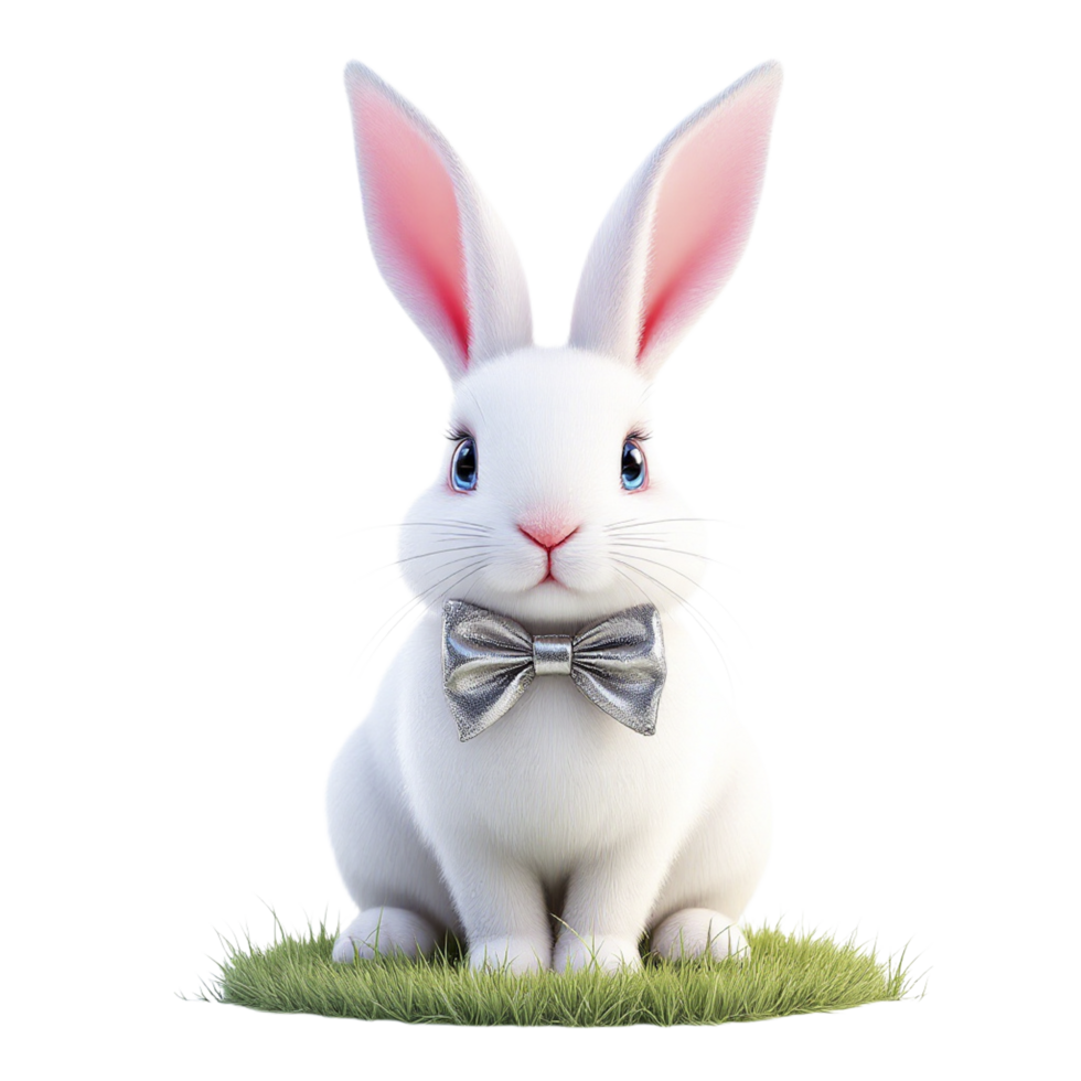 A white rabbit with a bow tie sitting on grass png