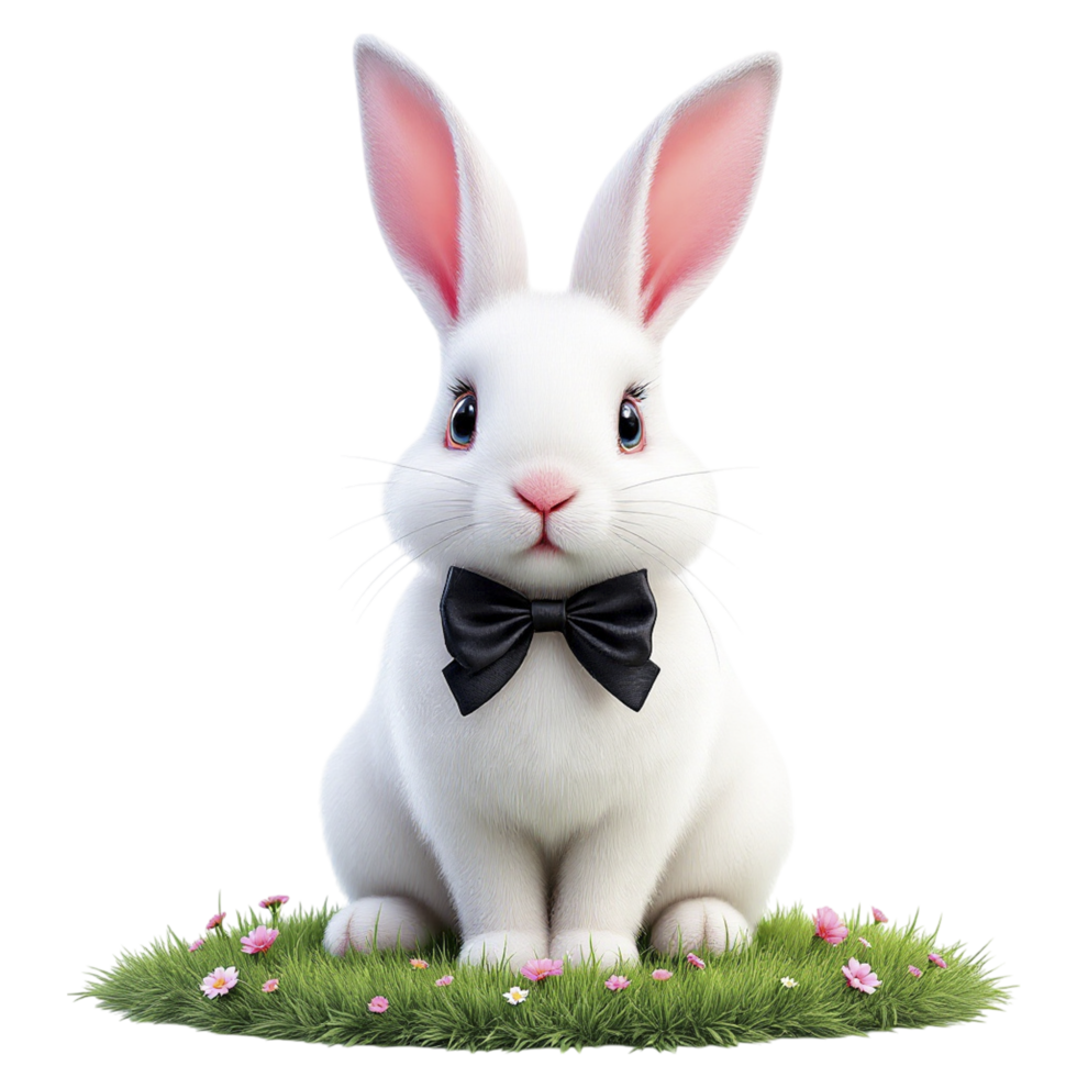 A white rabbit with a bow tie sitting on the grass png