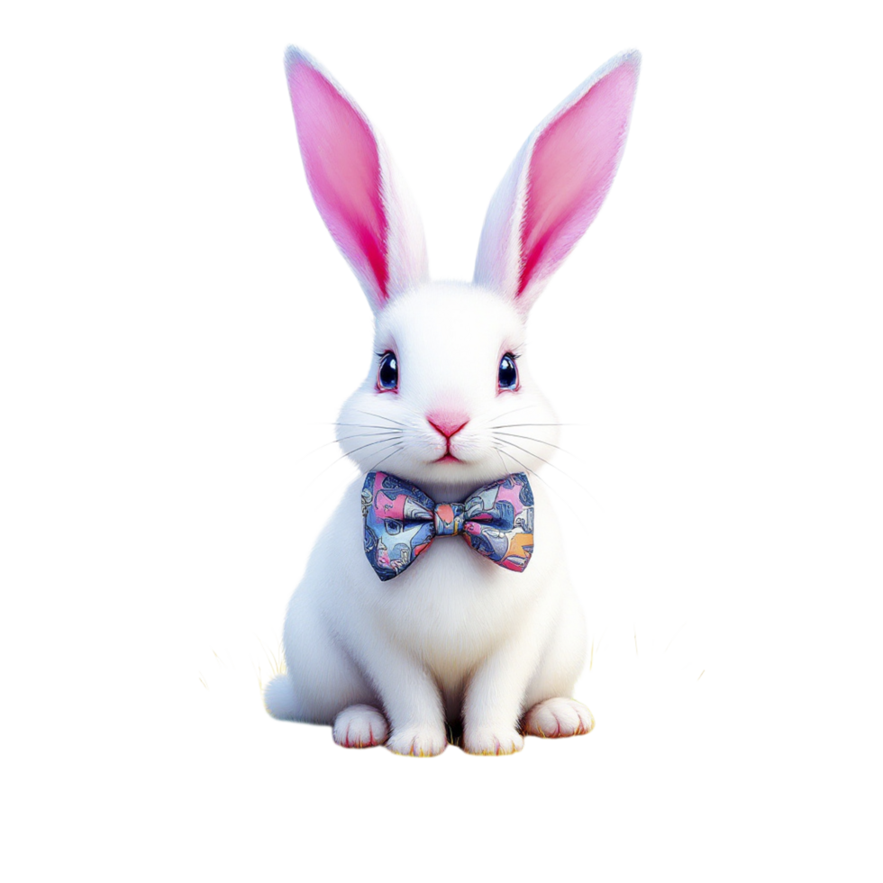 A white rabbit wearing a bow tie sitting on grass png