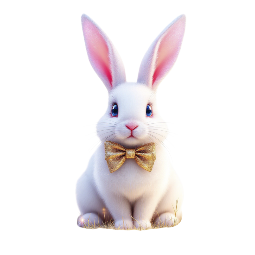 A white rabbit with a bow tie sitting down png