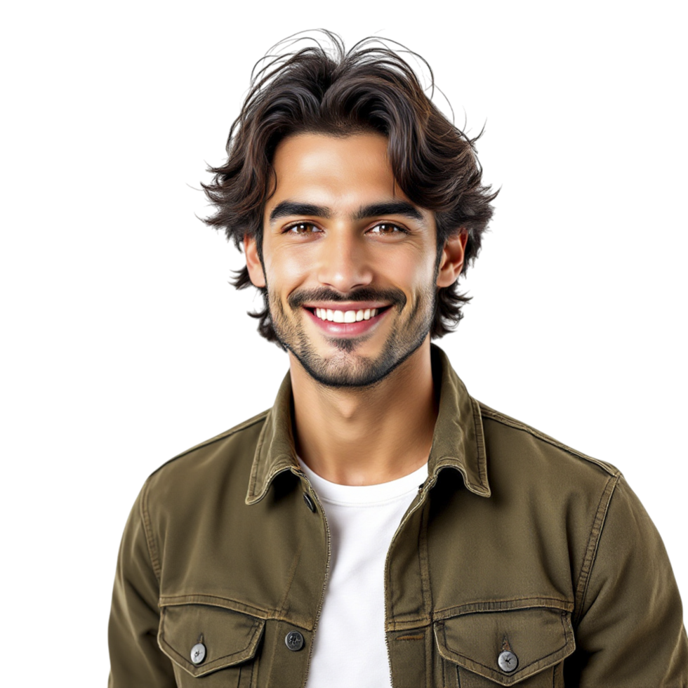 A man with long hair and a beard is smiling png