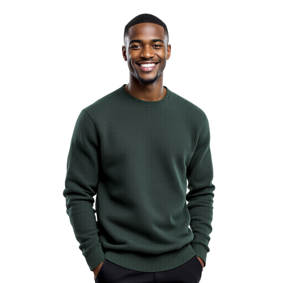 A man in a green sweater smiling png