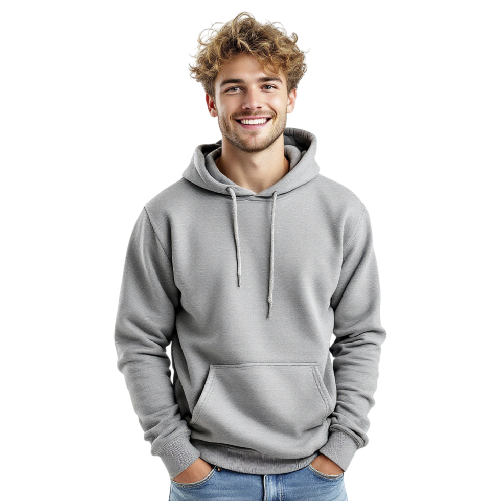 A man in a grey hoodie smiling png