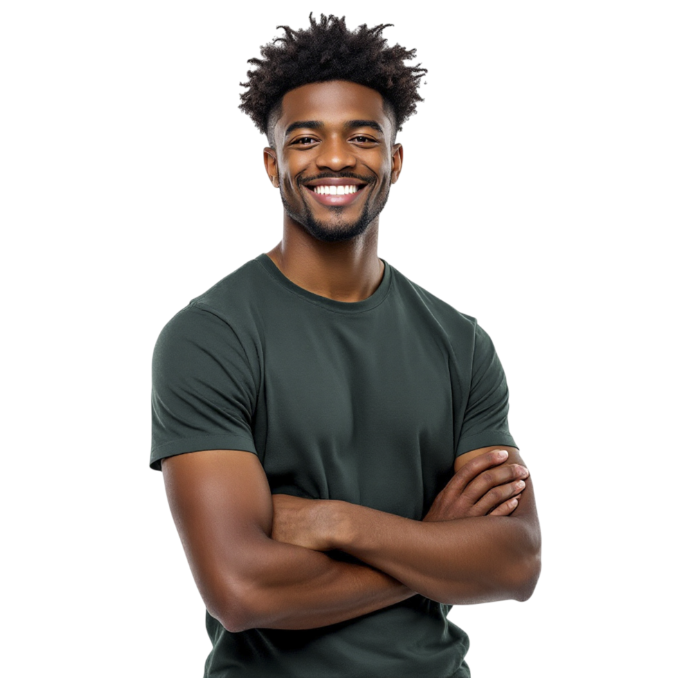 A smiling black man in a green t - shirt png