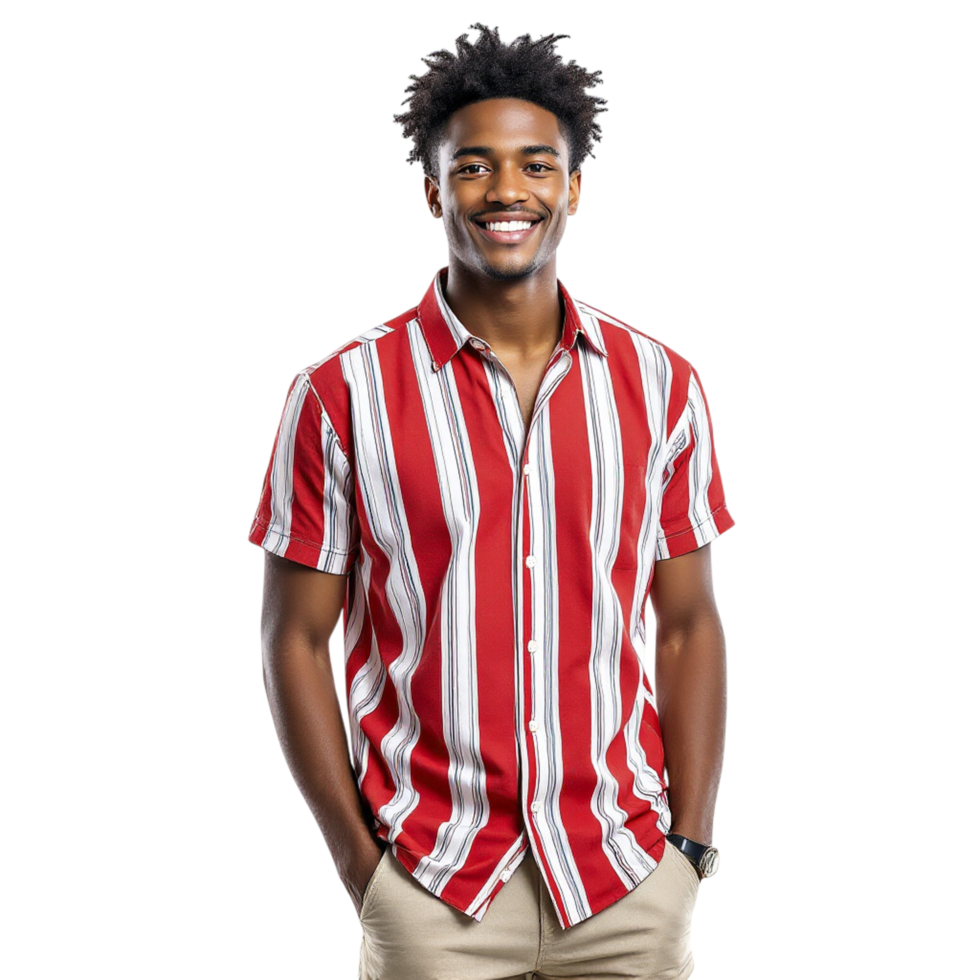 A man in a red and white striped shirt png