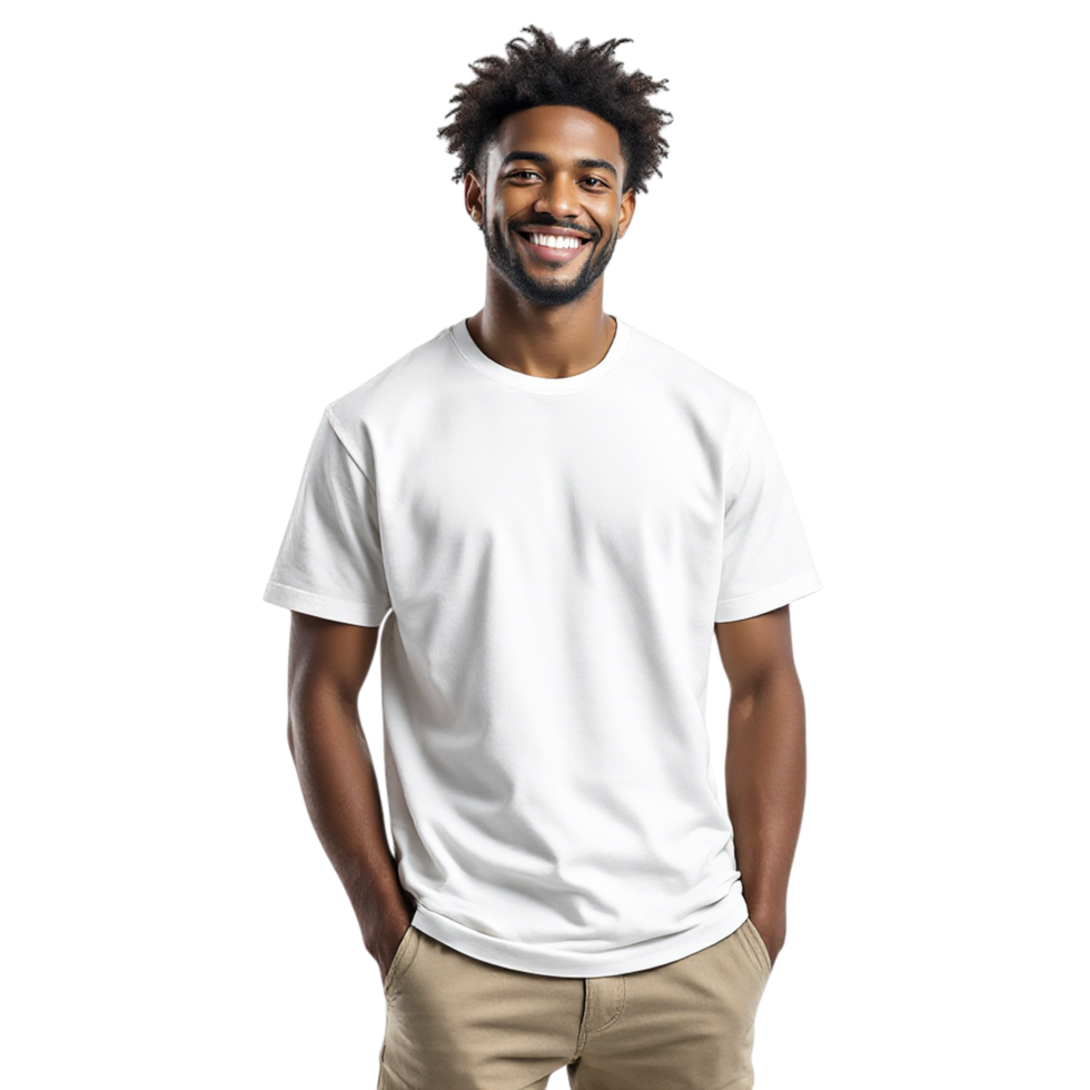 A man in a white t - shirt and khaki pants png