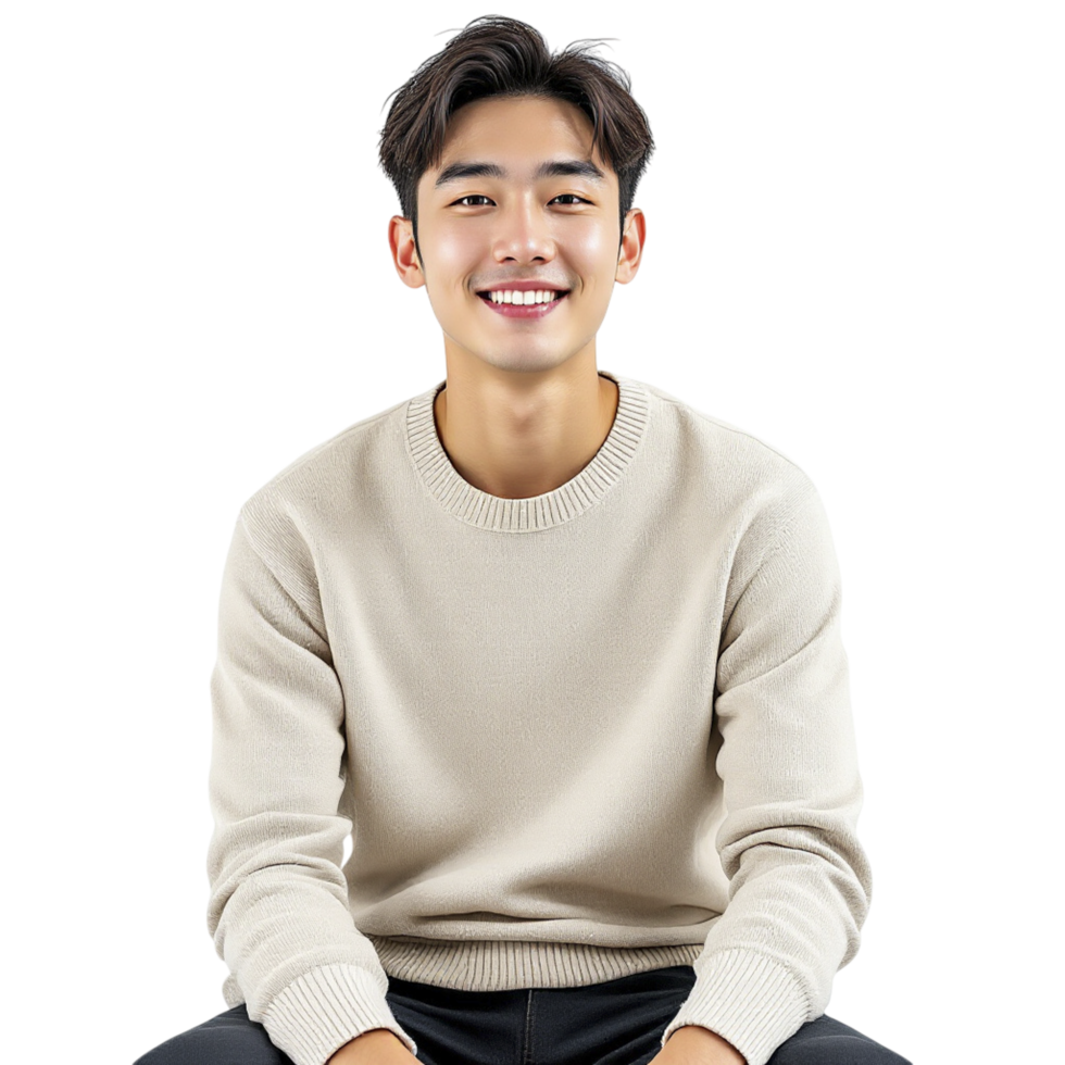 A man in a sweater sitting on a black background png