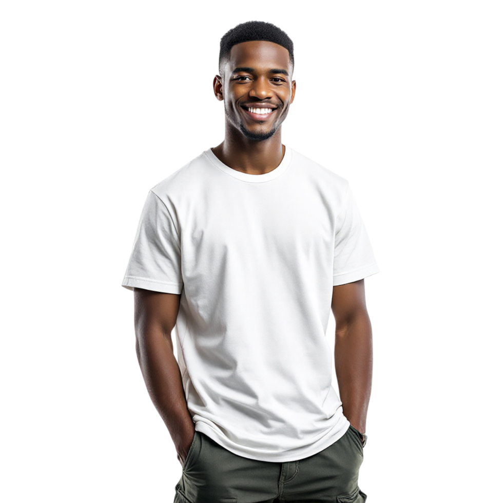 A man in a white t - shirt and green pants png