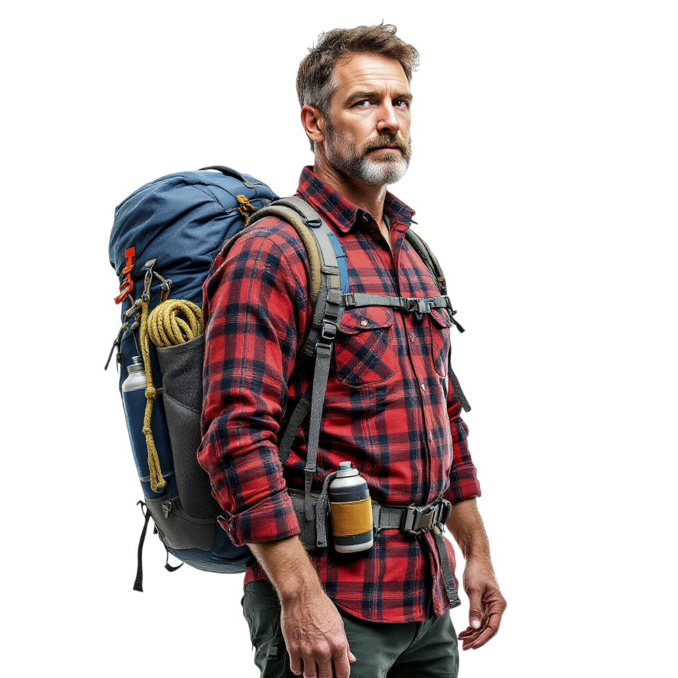 A man with a backpack and a red shirt png