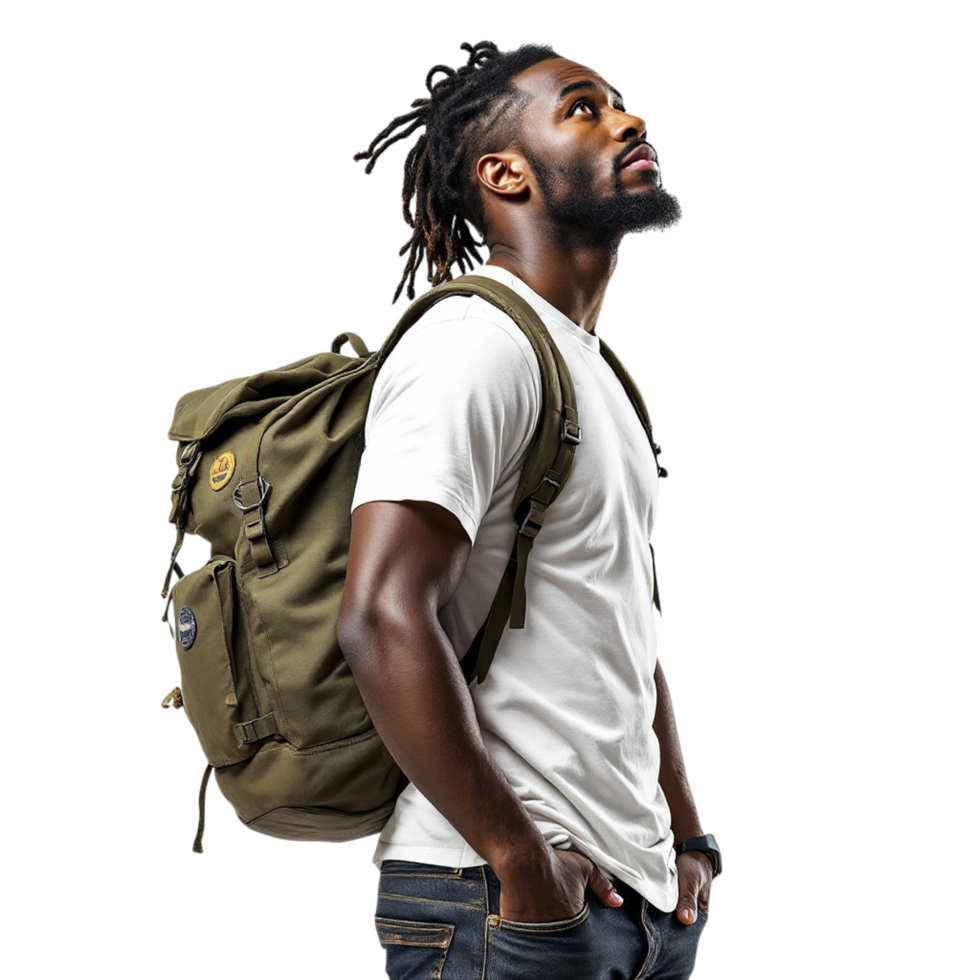 A man with dreadlocks and a backpack png