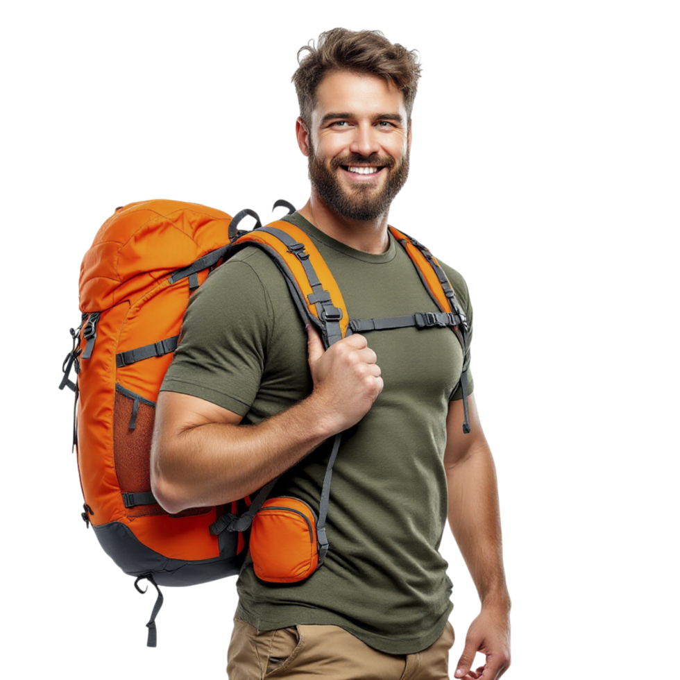 A man with a backpack is smiling png