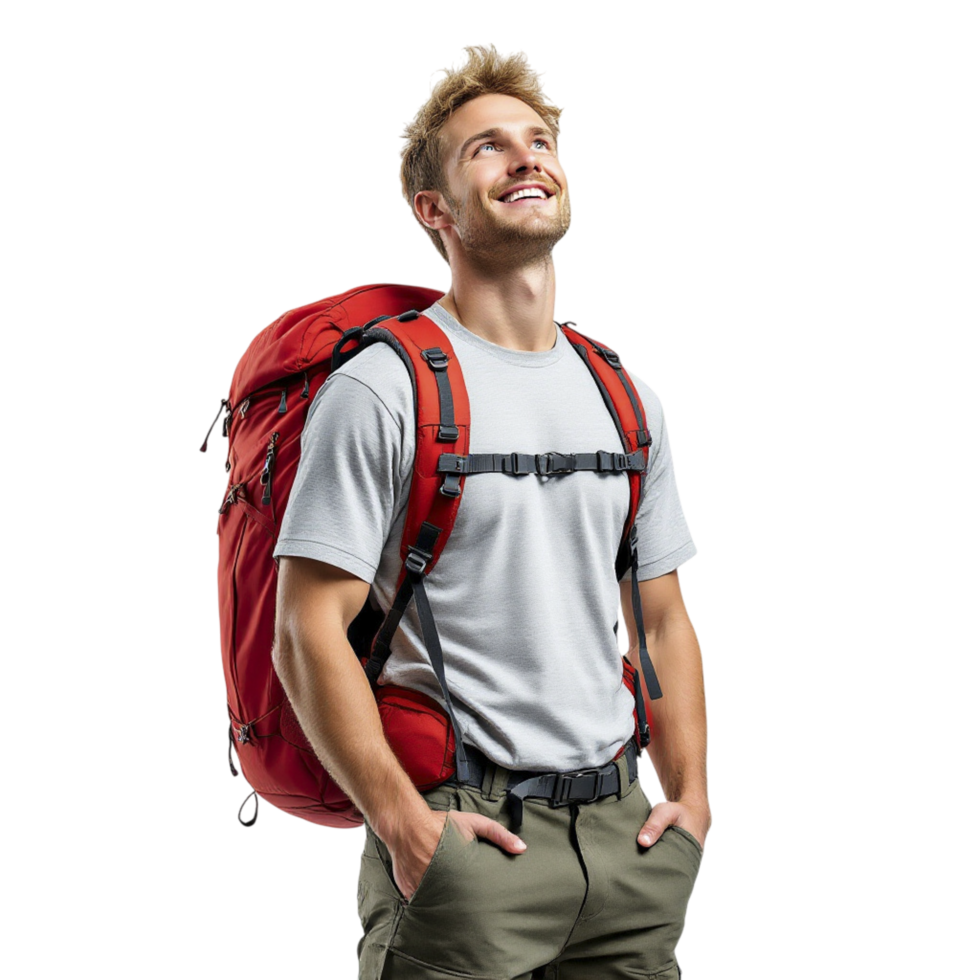 Man with backpack standing on black background png