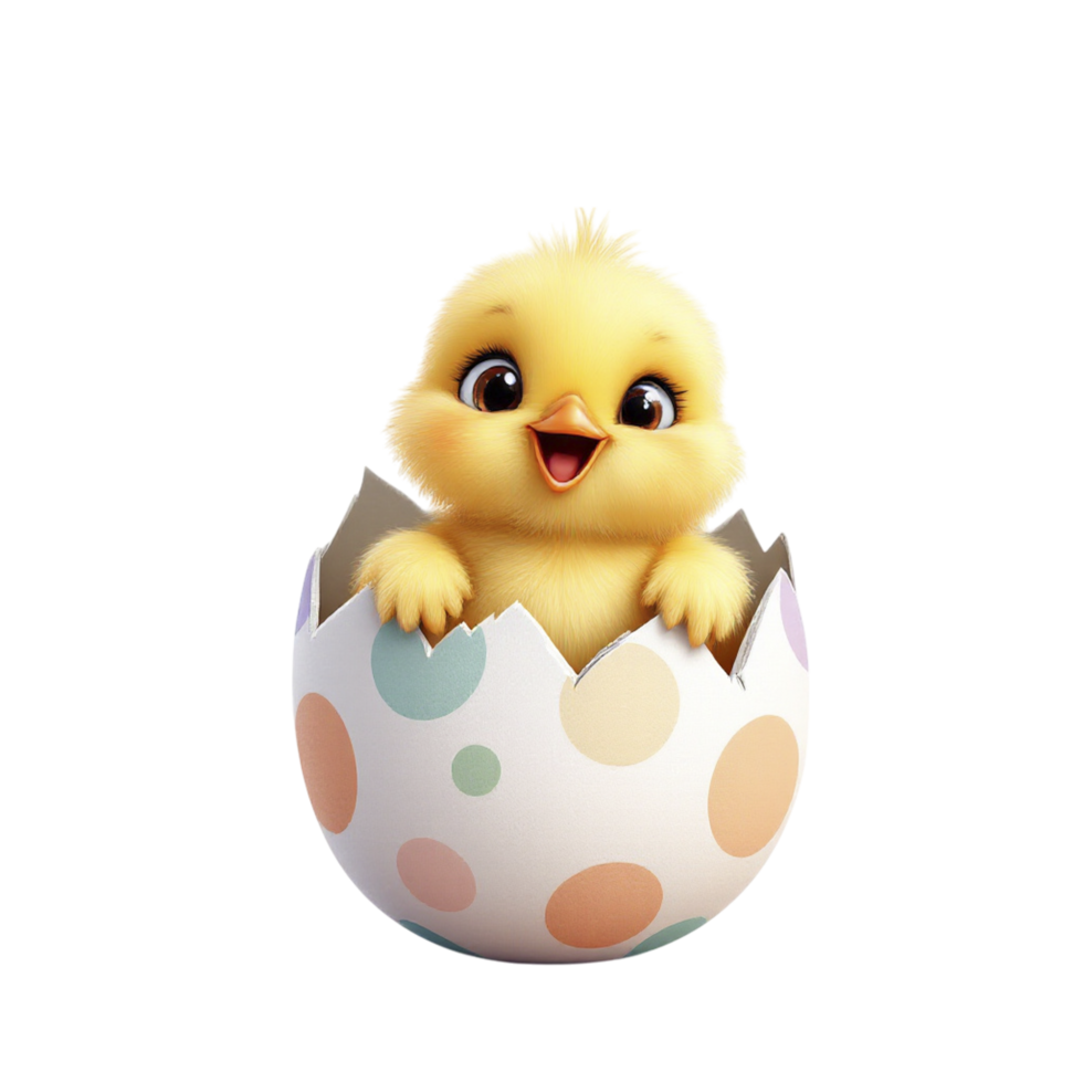 A cute little chick in an egg shell png