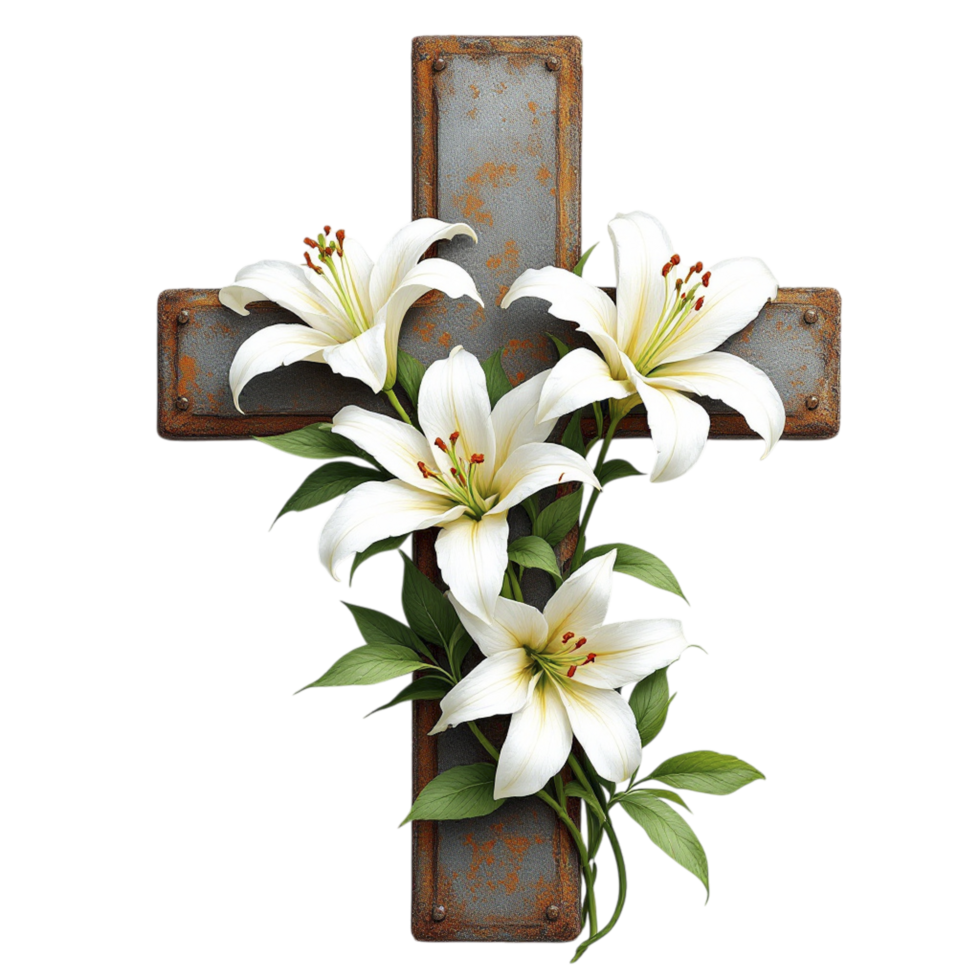 Easter cross with white lilies on a black background png