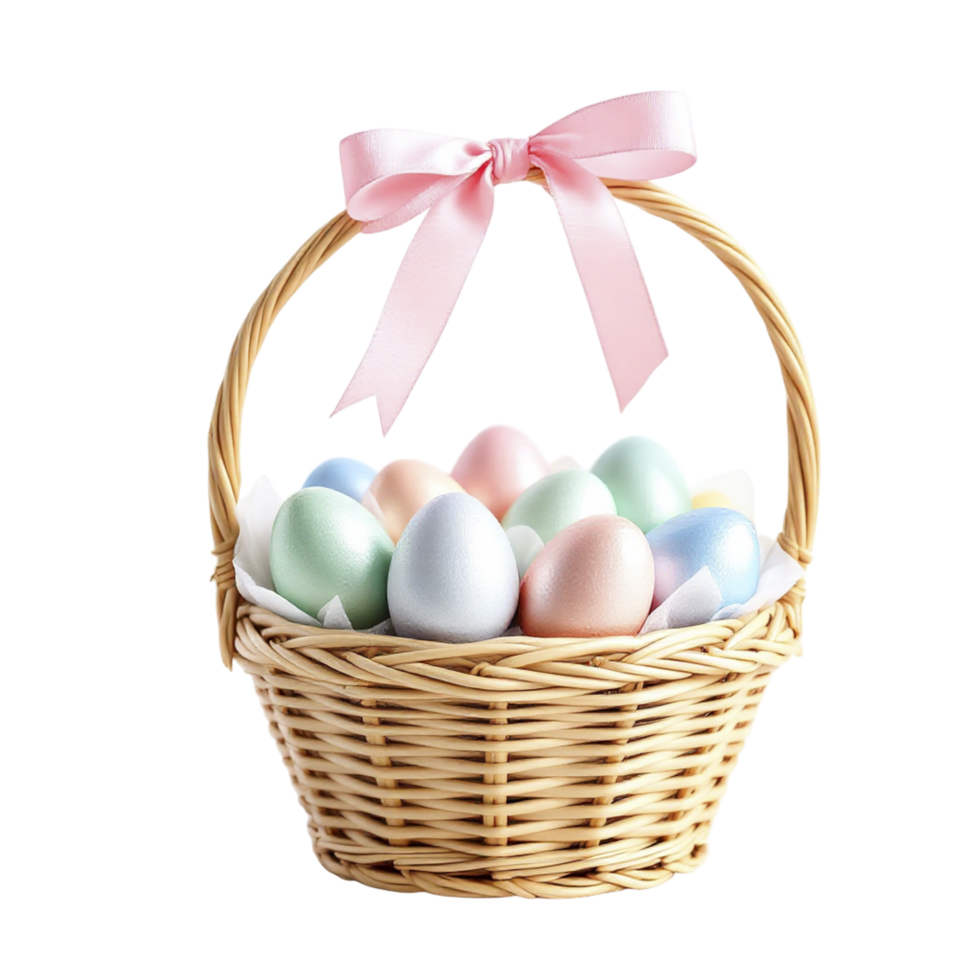 A basket with colored eggs on a black background png