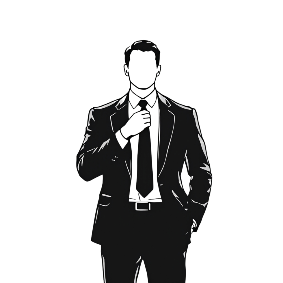 A silhouette of a man in a suit and tie png