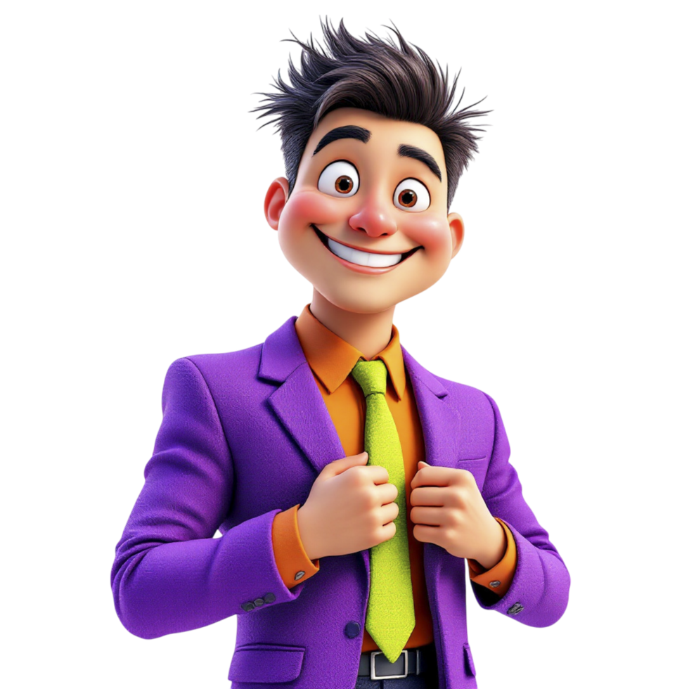 A cartoon man in a purple suit and green tie png