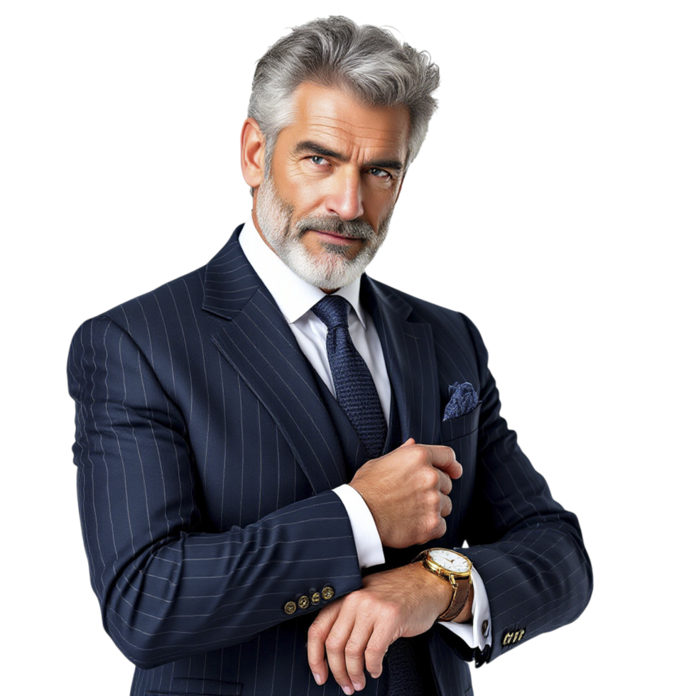 A man in a suit and tie with a watch png