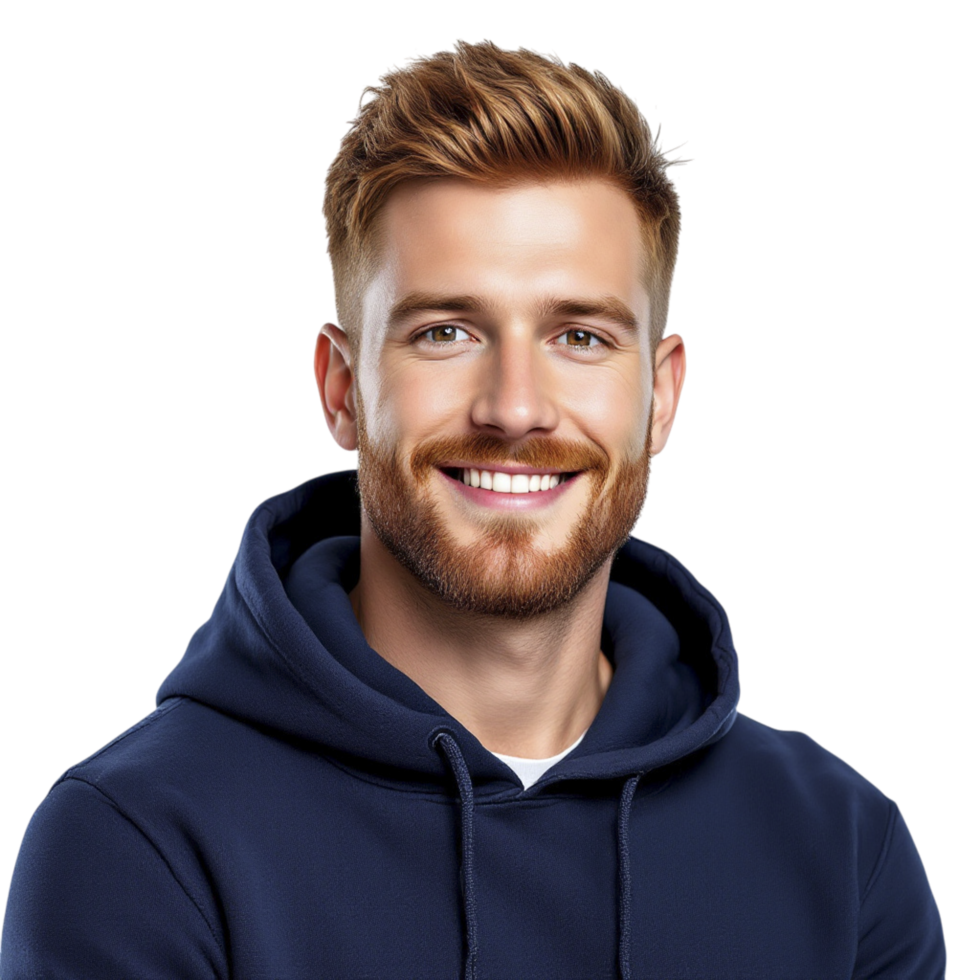 Portrait of a smiling man in a blue hoodie png