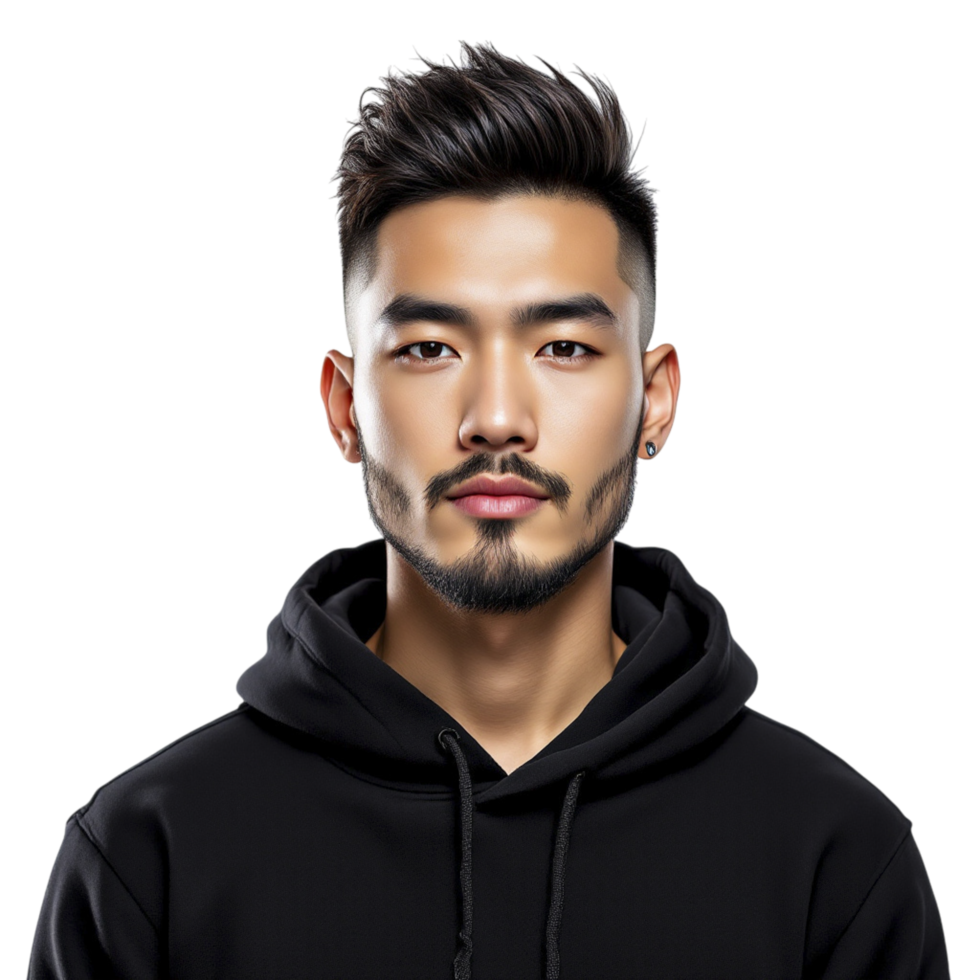 A man in a black hoodie with a beard png