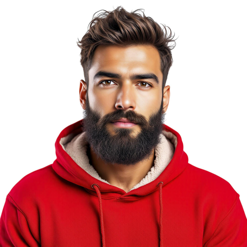 A man with a beard and red hoodie png