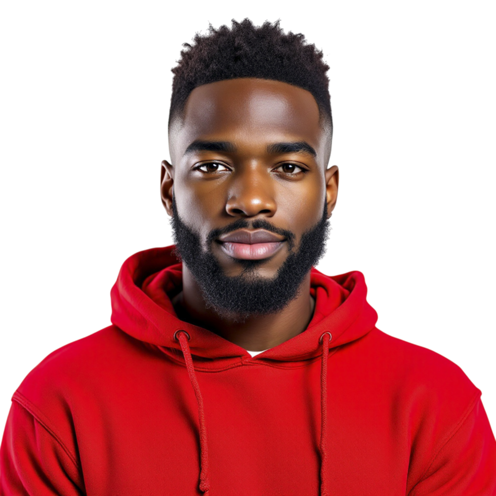 A man in a red hoodie with a beard png