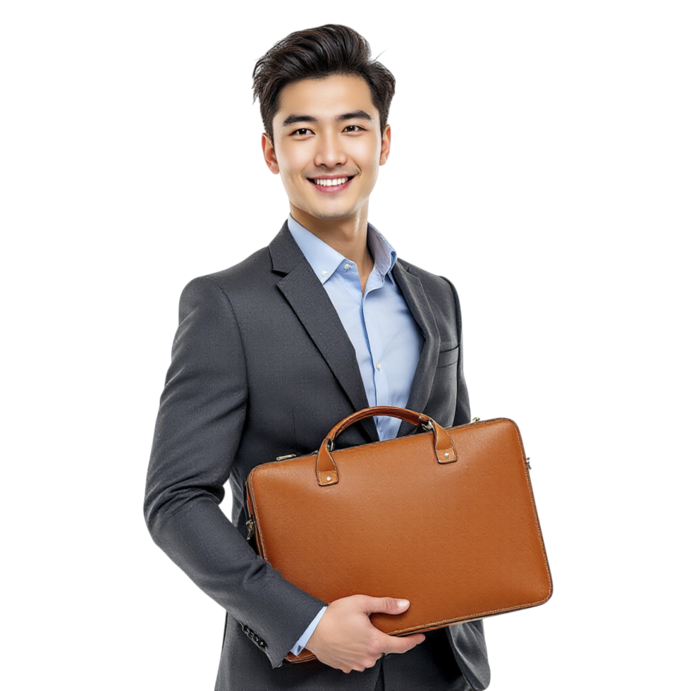 Asian businessman holding a briefcase png