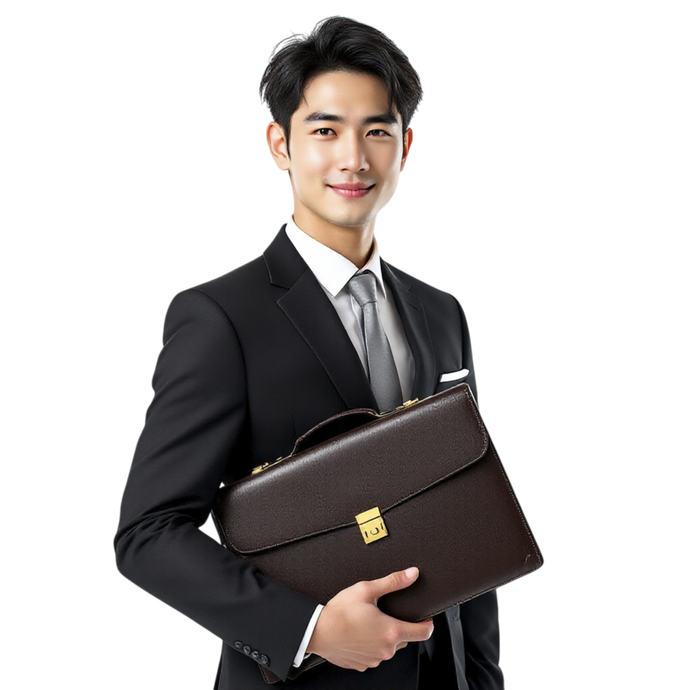 Young man in suit holding briefcase png