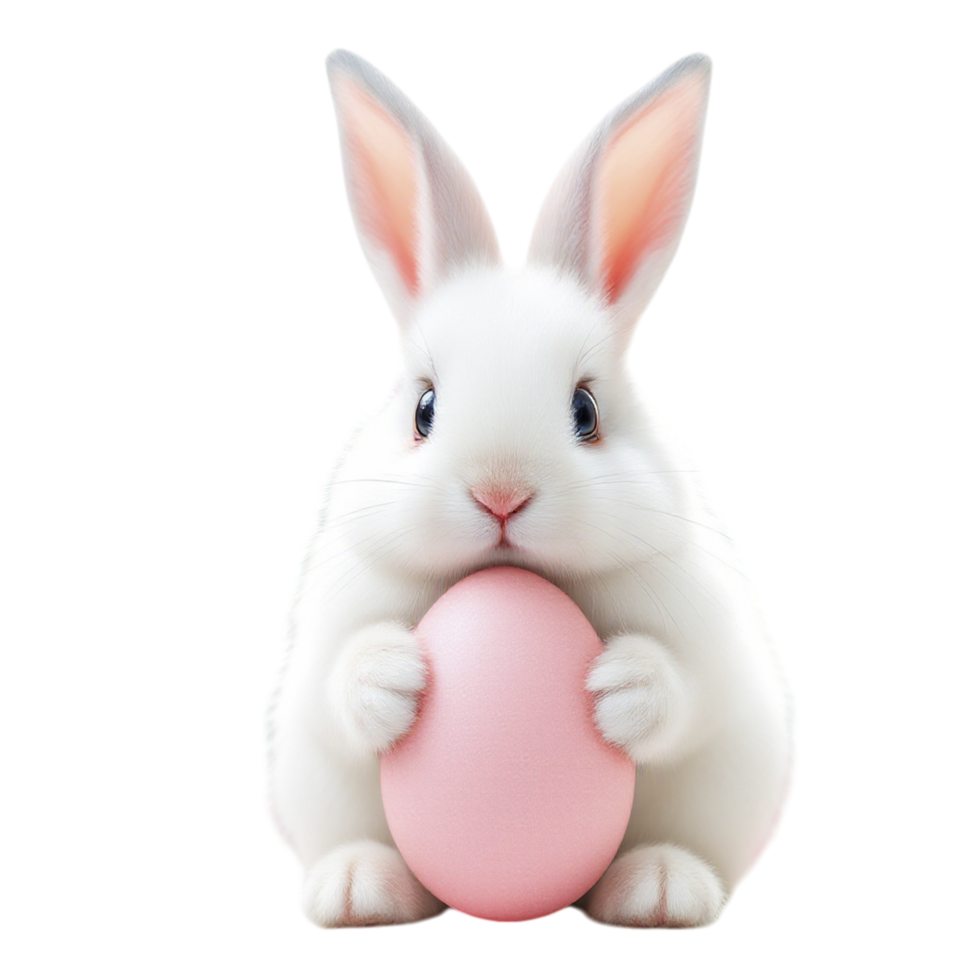 A white rabbit holding an egg on a black background png