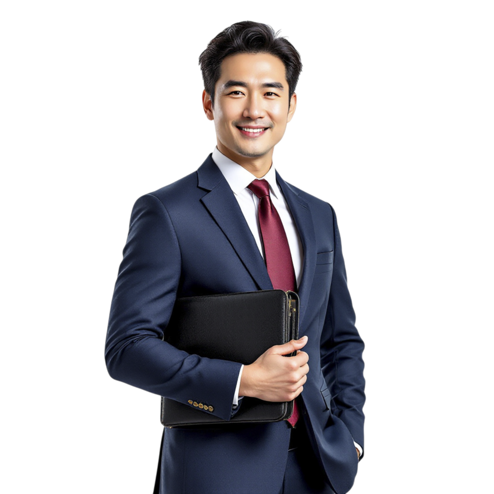 Asian businessman in suit holding a folder png