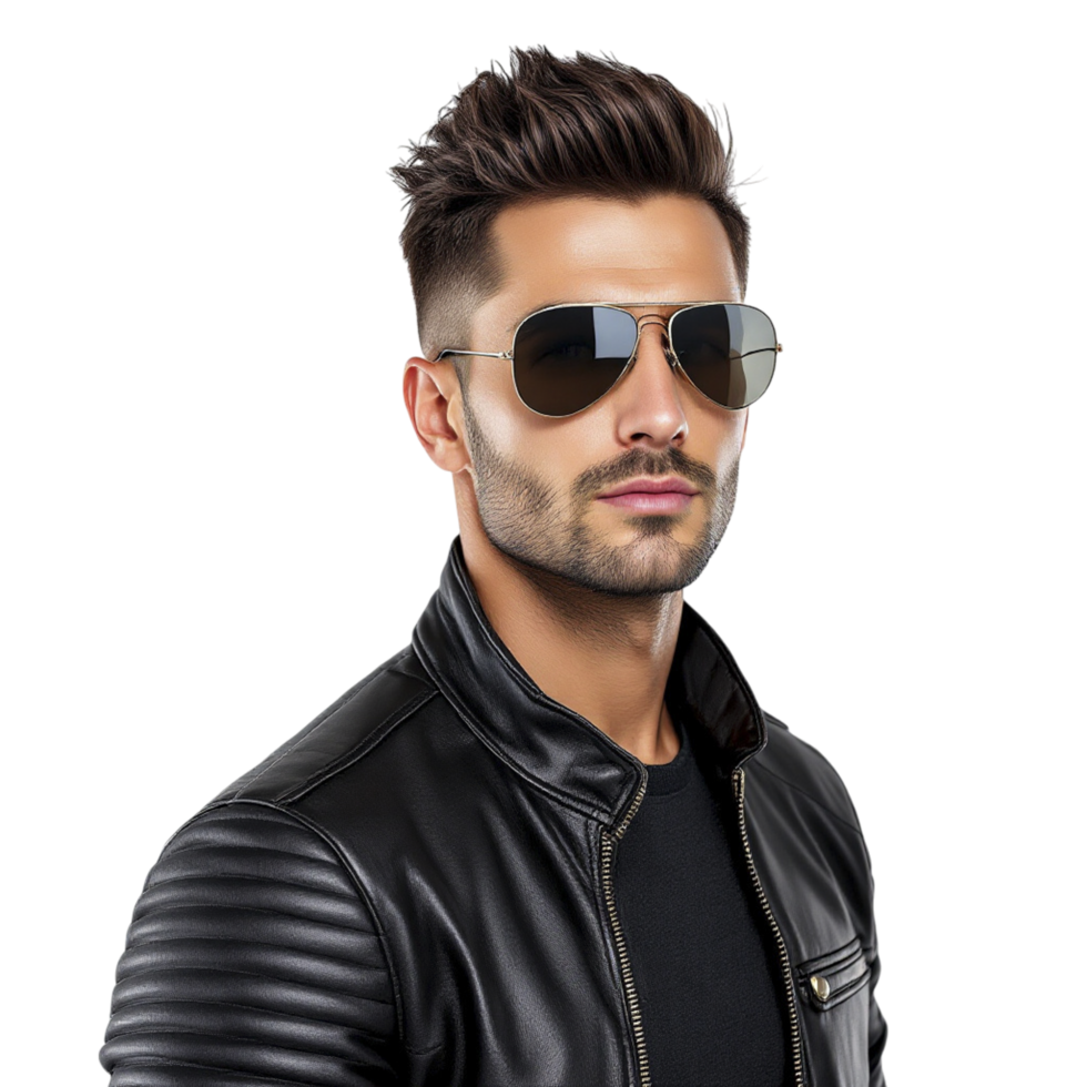 A man in a leather jacket and sunglasses png