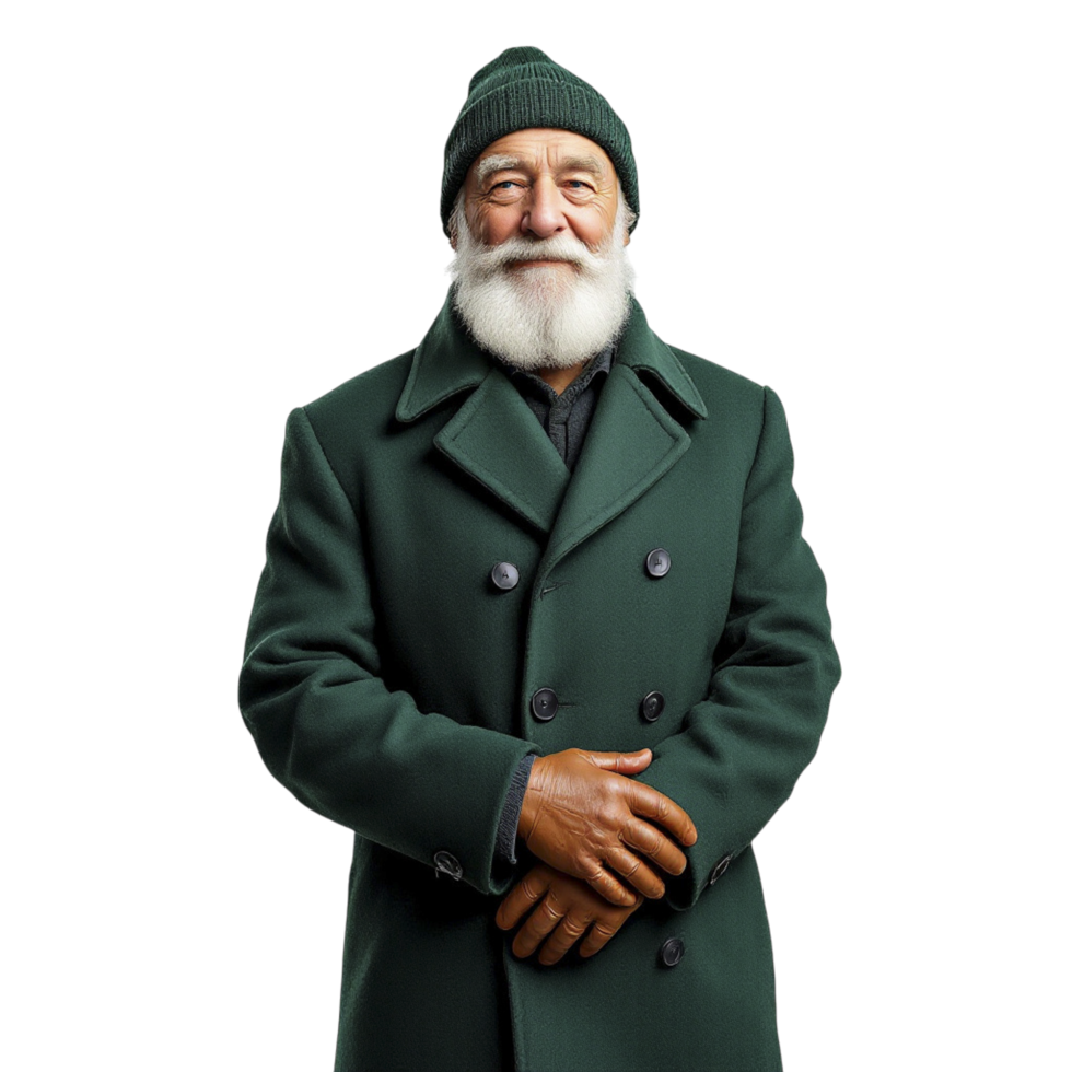 A man with a beard and a green coat png