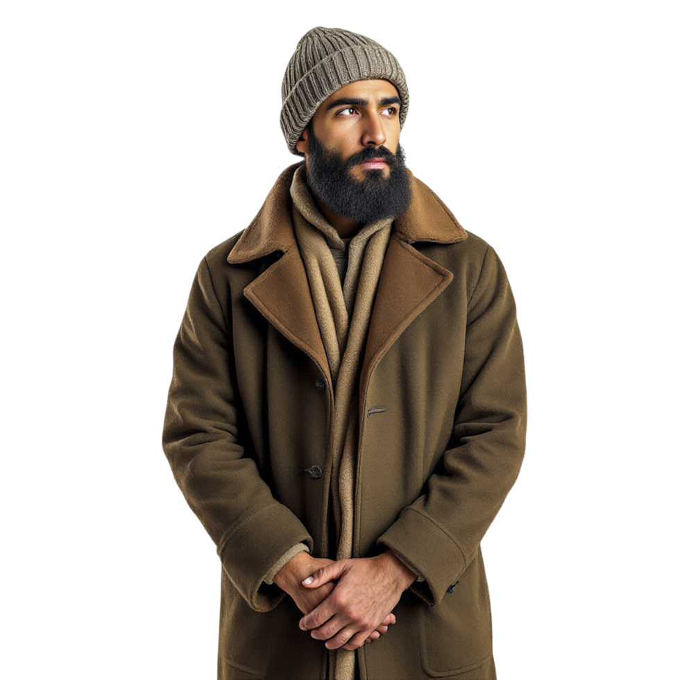 A bearded man in a coat and hat png