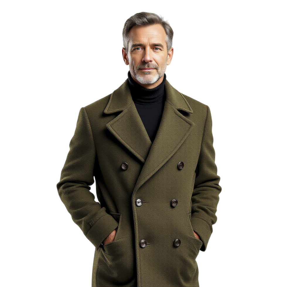A man in a green coat and turtle neck png