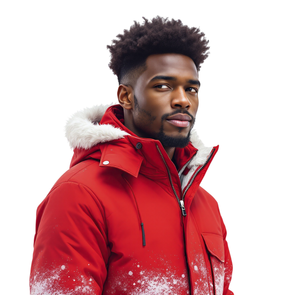 A man wearing a red winter jacket png