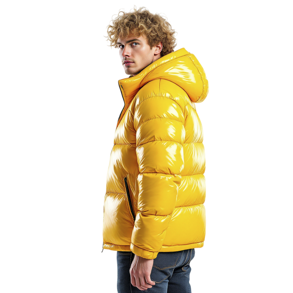 A man in a yellow puffy jacket png