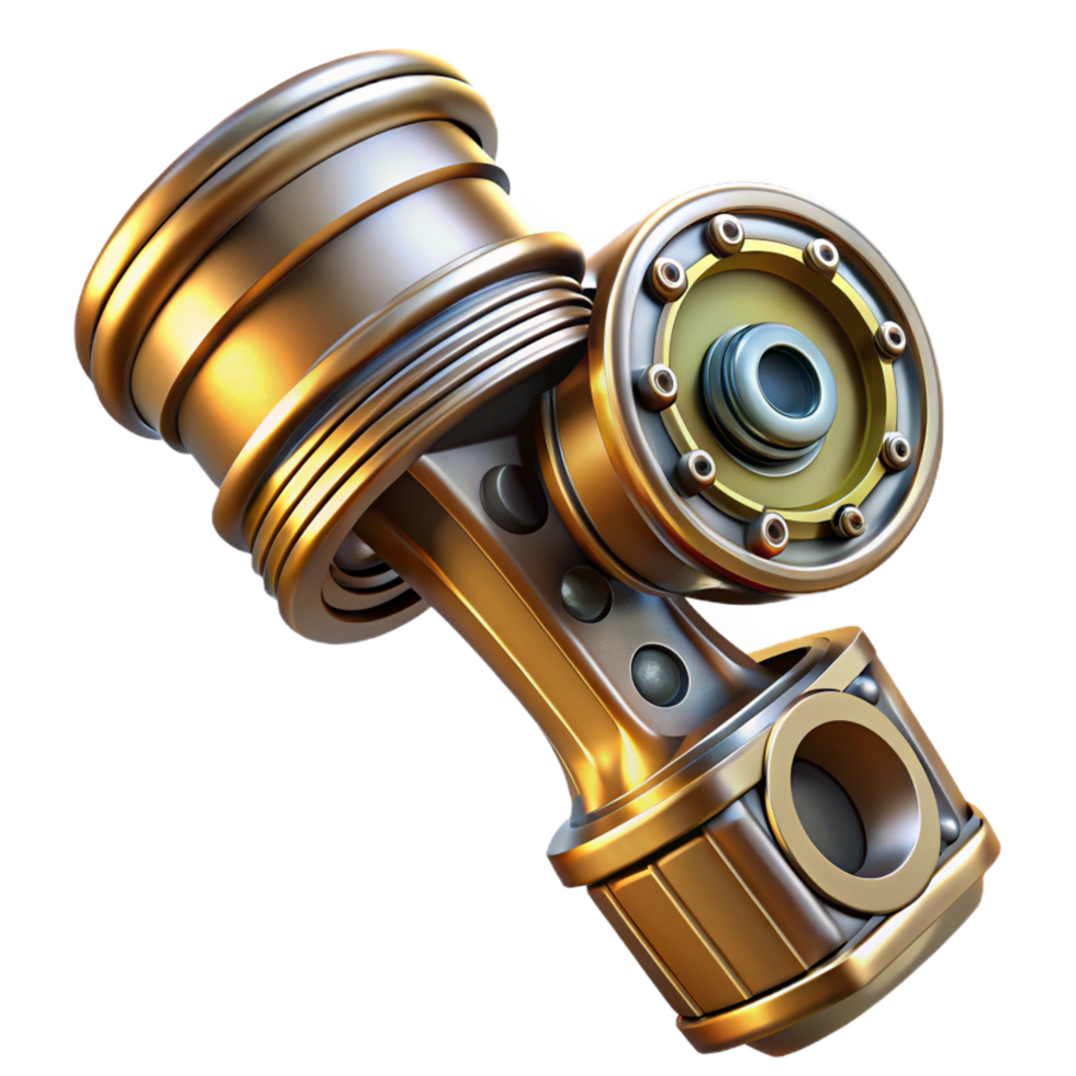 vibrant rustic Steampunk piston with intricate details and a polished brass finish professional png