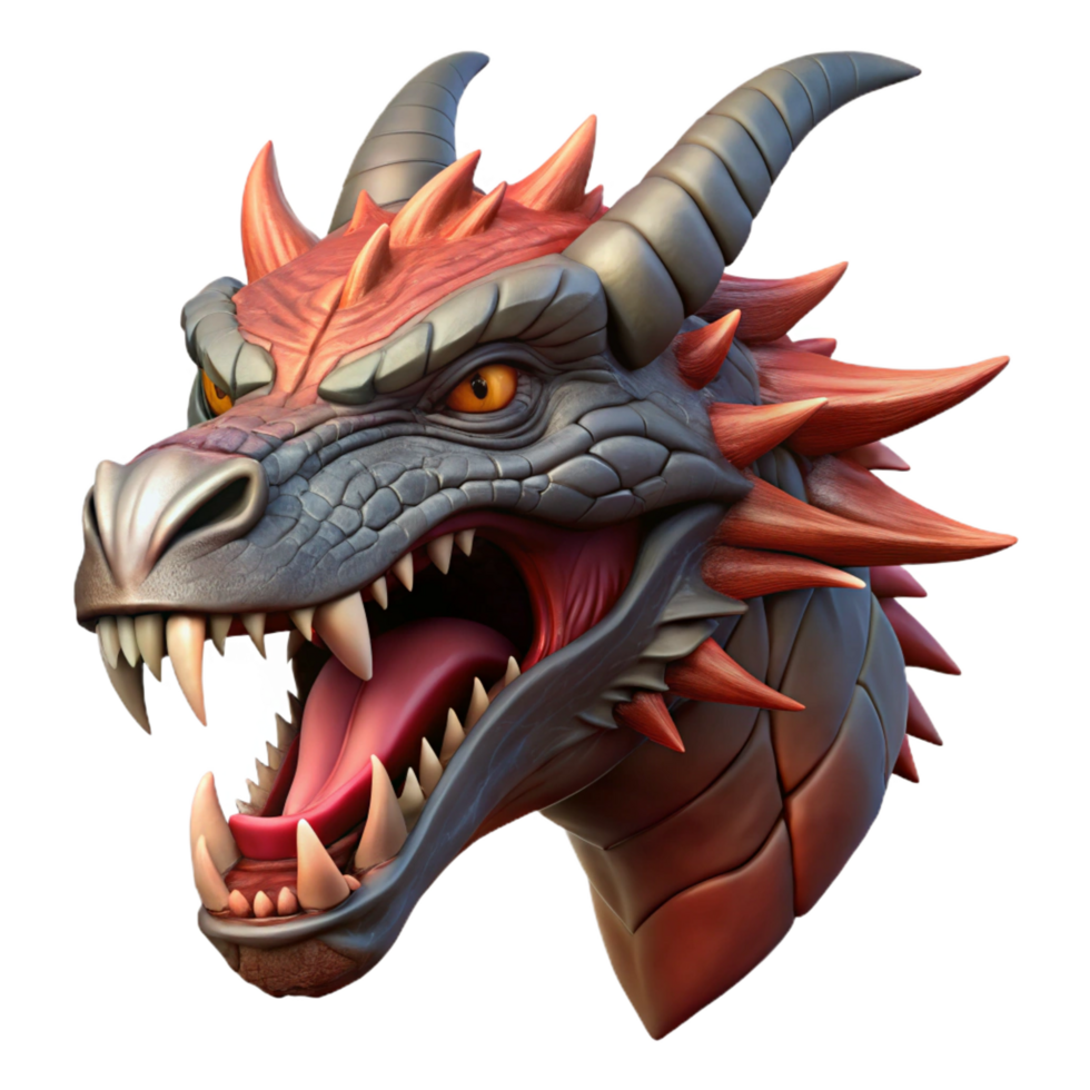 impressive rustic A fierce dragon head, intricate scales, sharp teeth, premium png