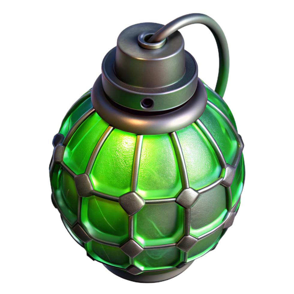 serene artistic Plasma grenade, glowing green, textured surface high resolution png