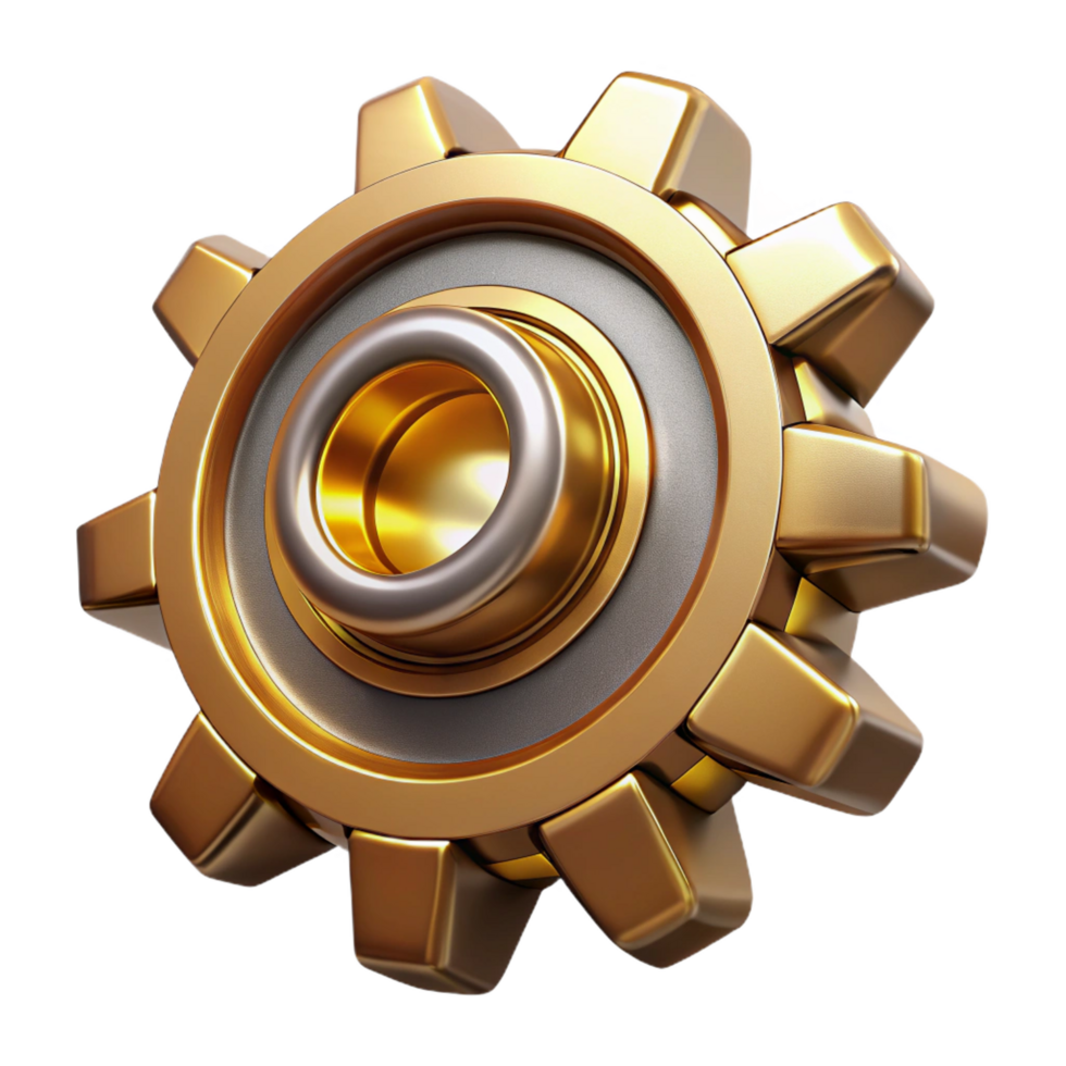beautiful minimalist Steampunk gear cog with intricate teeth and a polished brass finish detailed png