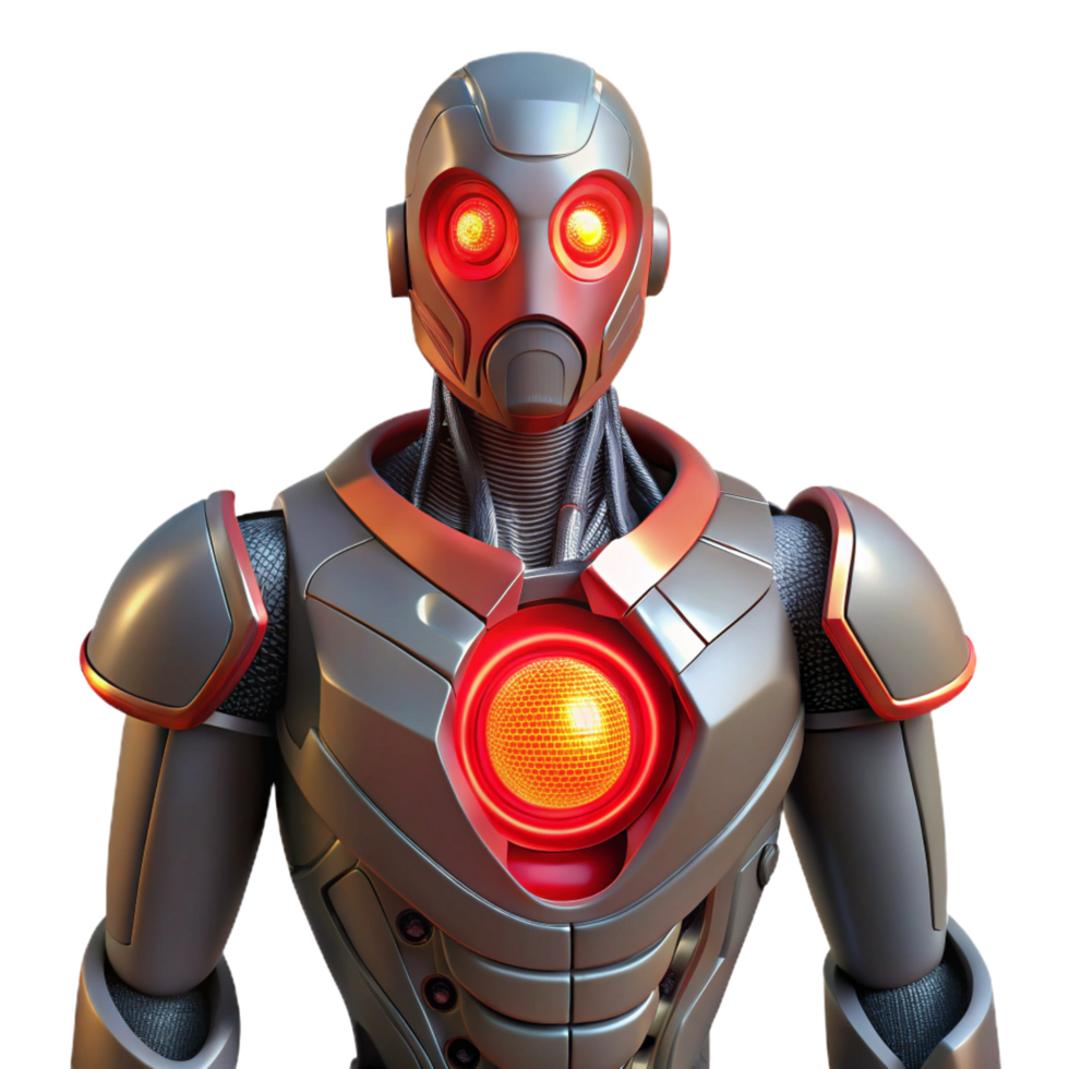 extraordinary abstract Sci-fi robot torso with exposed circuitry and glowing red core high resolution png