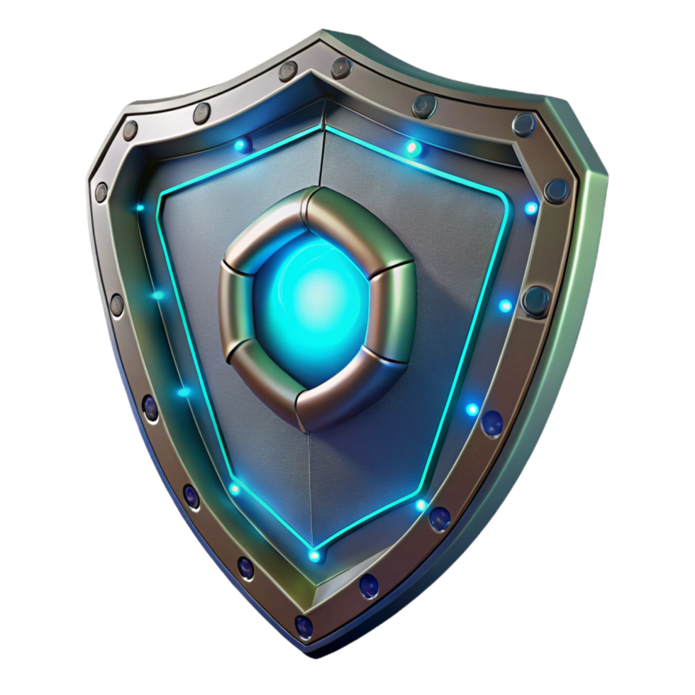vibrant minimalist Sci-fi shield with glowing energy field and metallic frame original png