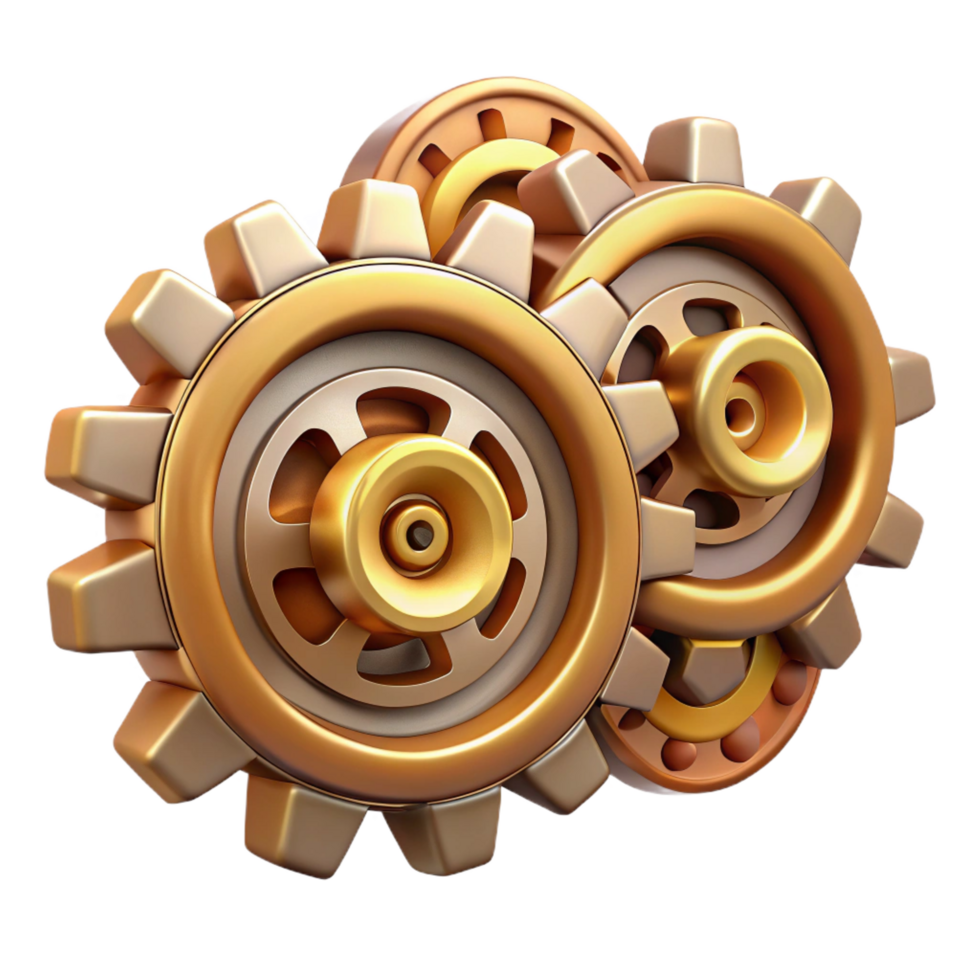 vibrant classic Steampunk gear train with interconnected cogs and gears high resolution png