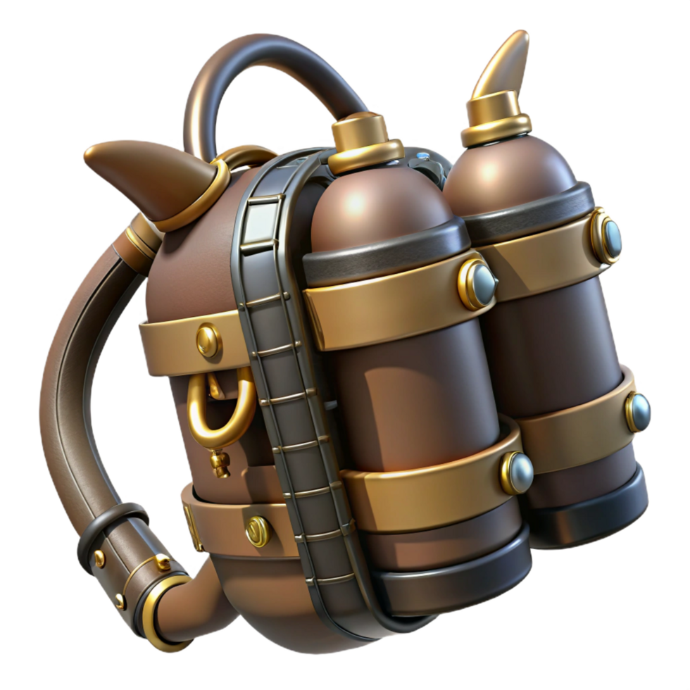 impressive rustic Steampunk jetpack with brass nozzles and leather straps premium png