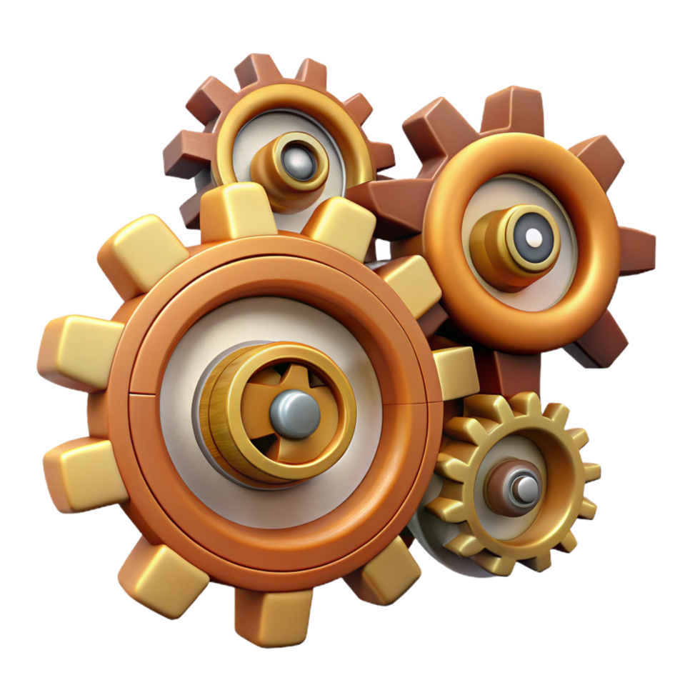 serene minimalist Steampunk gear train with interconnected cogs and gears high quality png