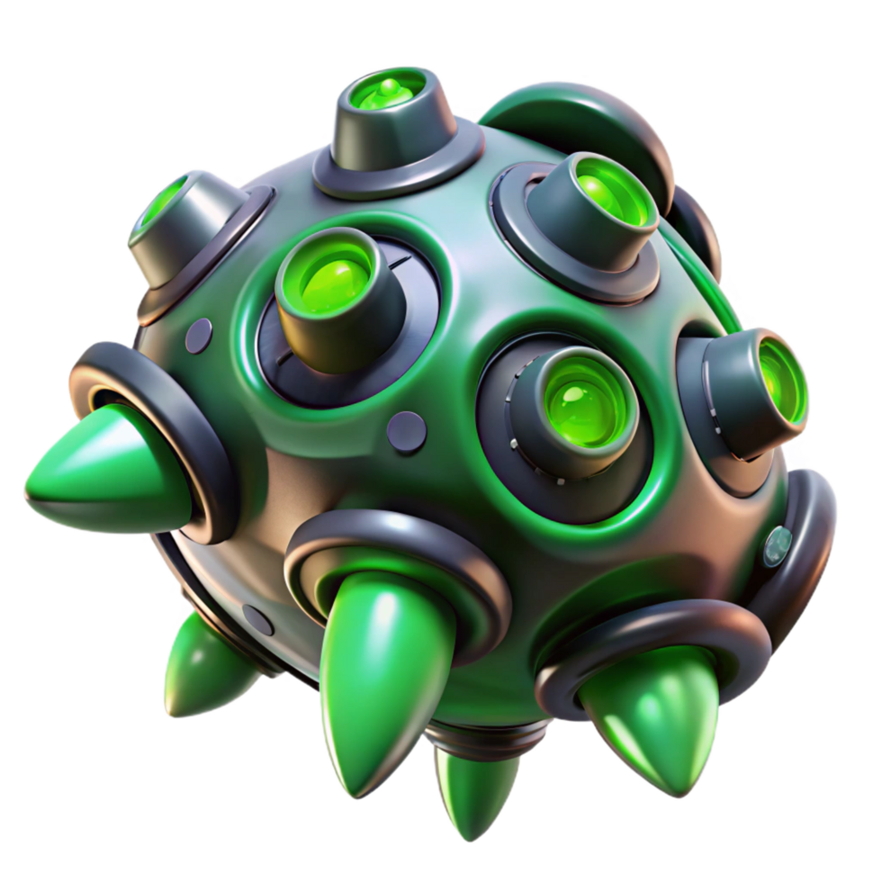 magnificent abstract Advanced alien weapon with bioluminescent green details and strange, organic shapes professional png