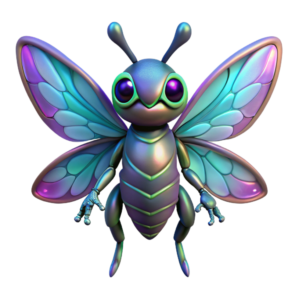 serene contemporary Alien insect creature with iridescent wings and multiple eyes 4K png