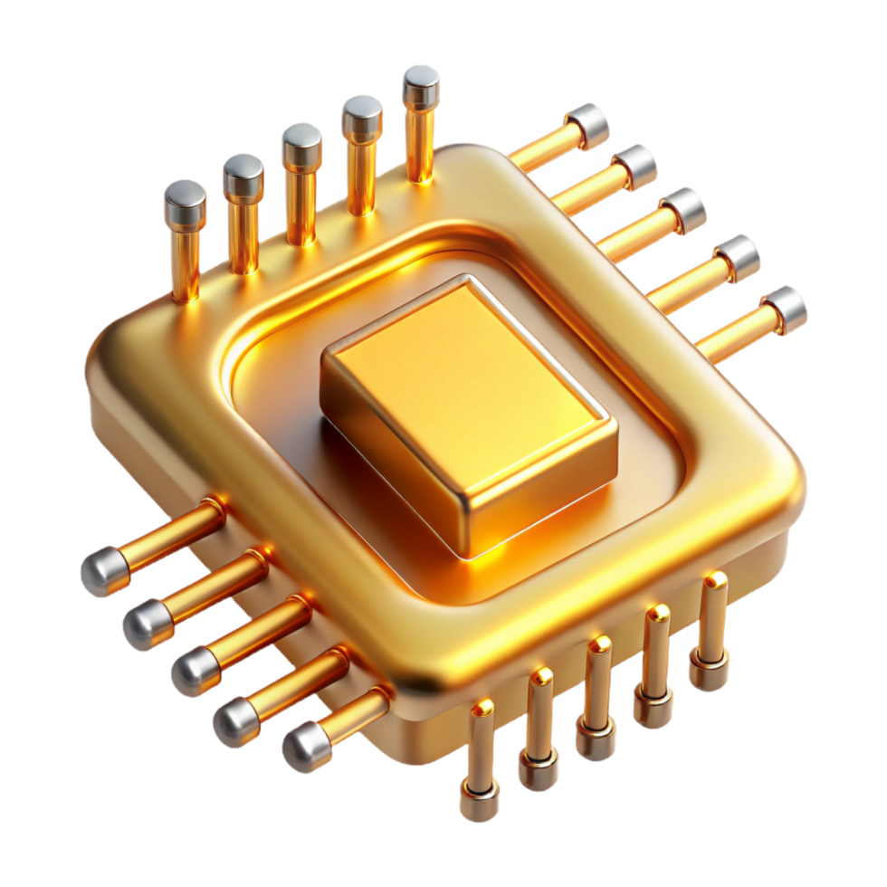 elegant traditional Quantum computer chip, glowing gold, complex circuitry authentic png
