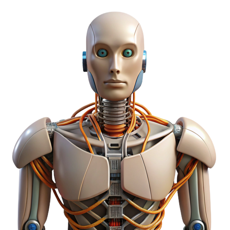 dramatic minimalist Artificial intelligence robot torso with exposed wires premium png