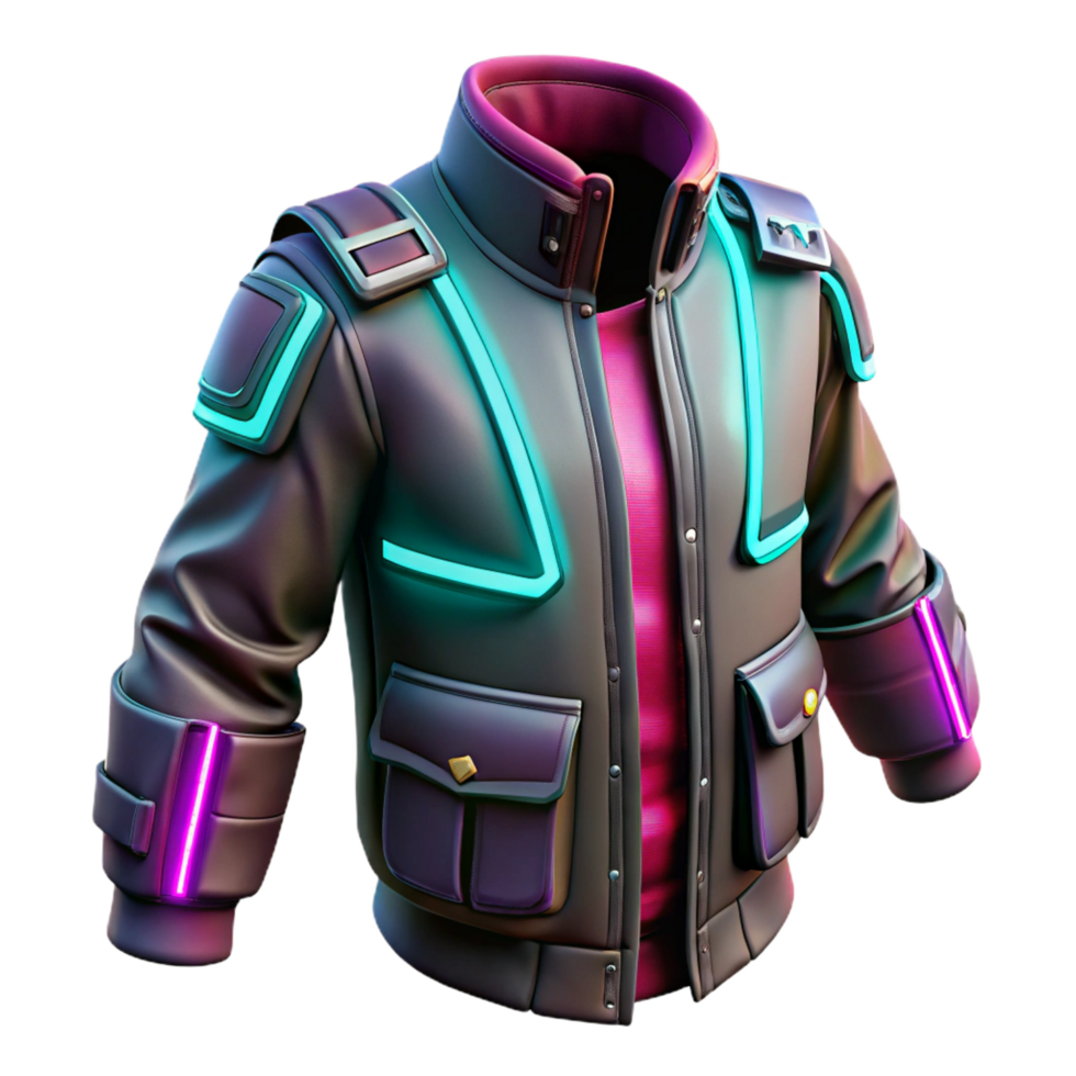 wonderful vintage Cyberpunk jacket with glowing neon accents and multiple pockets premium png